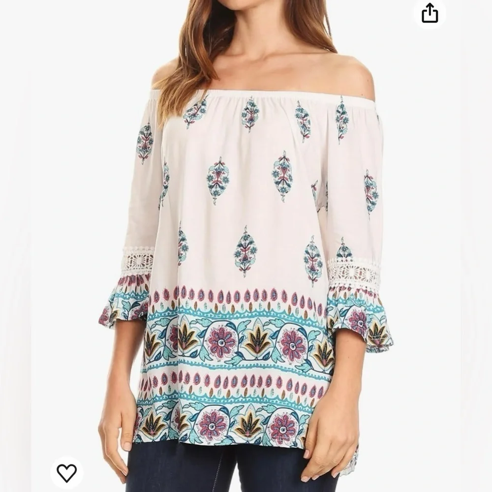 NWT Licia Peasant Boho Blouse Floral Paisley with Crochet Lace - Picture 4 of 12